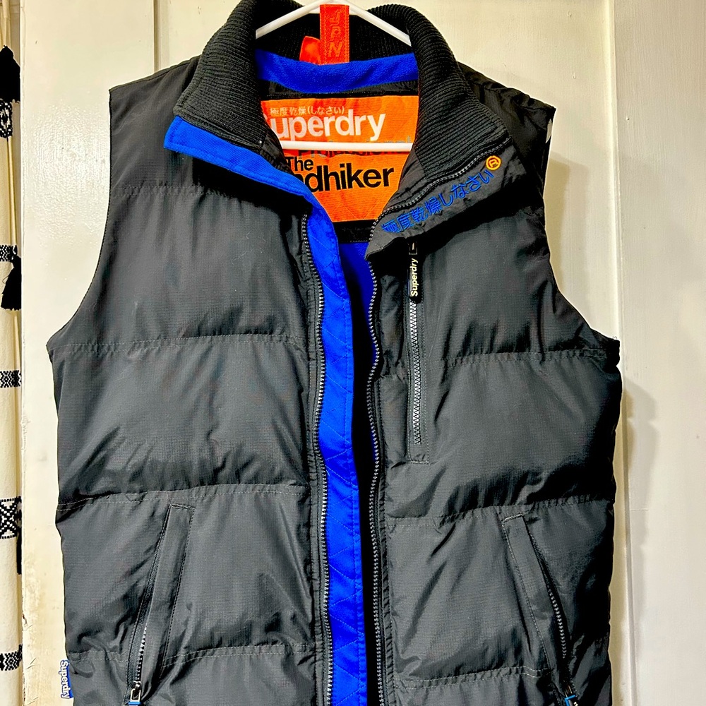 SUPERDRY Windhiker Gilet Japan designer puffer vest dark charcoal grey S Small
